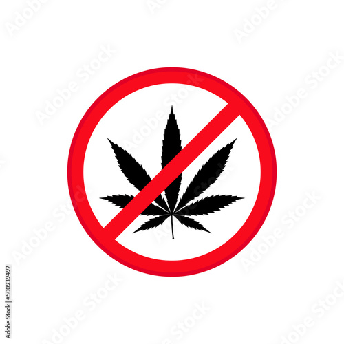 No Marijuana, no drugs. Cannabis leaf prohibition sign, vector illustration EPS 10