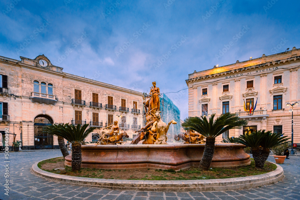 Fountain of Diana in the historical center of Ortigia