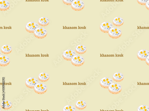 khanom krok cartoon character seamless pattern on yellow background.
