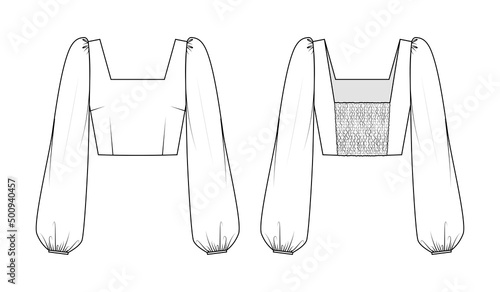 Fashion technical drawing of puff sleeve cotton crop top photo