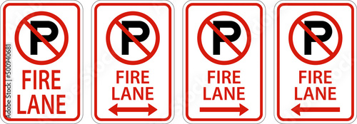 No Parking Fire Lane Sign On White Background