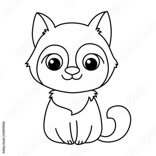 Vector illustration fox isolated on white background. For kids coloring book
