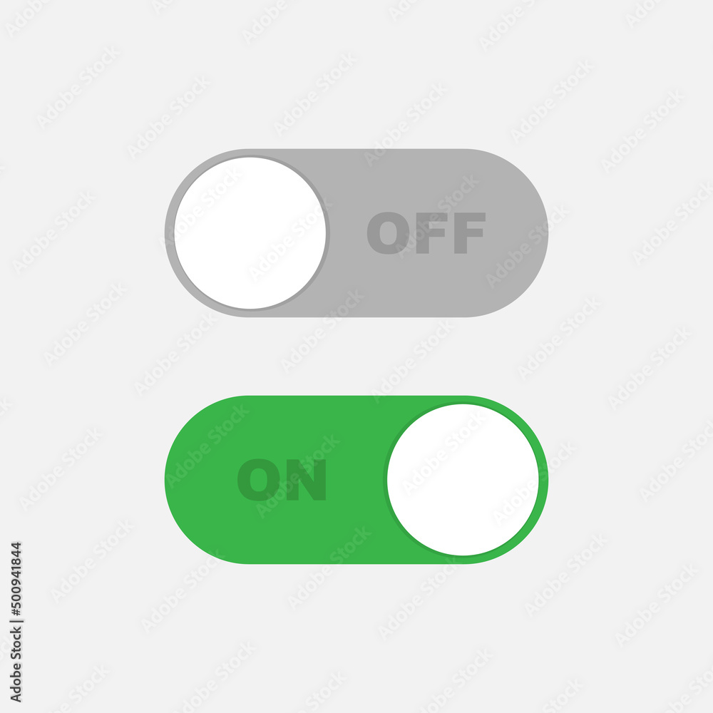 Power ON OFF Switch slider button in gray and green colors. Vector illustration EPS 10 Power ON OFF Switch slider button in gray and green colors. Vector illustration EPS 10