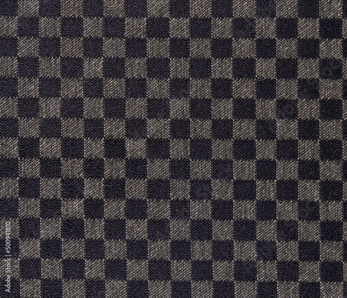 Close-up of texture fabric cloth textile background, gray black checkers pattern fabric