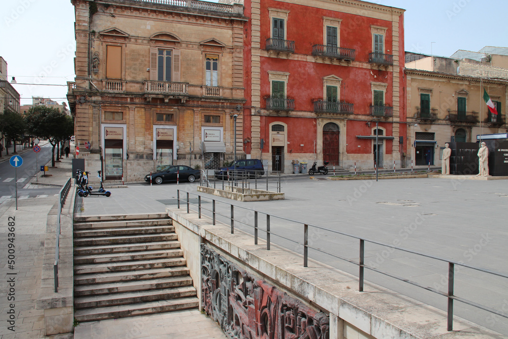 flat buildings and matteotti square in ragusa in sicily (italy)