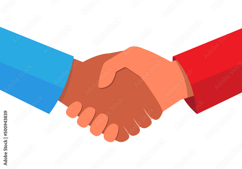A handshake or business deal between two people of a different race. Racial equality. All people are equal. Vector EPS 10 A handshake or business deal between two people of a different race. Racial equality. All people are equal. Vector EPS 10