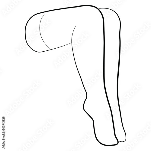 Women stocking outline simple minimalist vector icon. Female legs. Outline attractive foot, vector illustration. Woman leg vector isolated on white background.