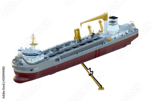 A technical fleet vessel designed for dredging and extraction of non-metallic construction materials. Hopper dredger. Isolated on white. 3d-rendering photo