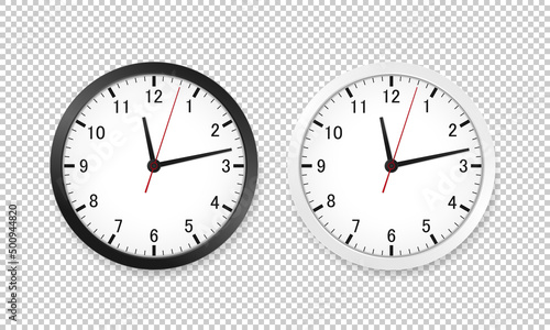 Realistic office clock in black and white. Vector illustration EPS 10