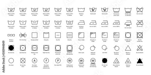 Laundry wash icons set editable stroke. Vector photo