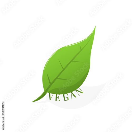 Vegan vector icon. Organic, bio, eco symbol. Vegan, no meat, lactose free, healthy, fresh and nonviolent food. Round green vector illustration with leaves for stickers, labels and logos