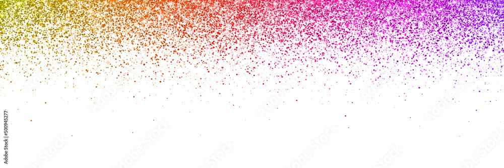Wide multicolor falling particles on white background. Vector
