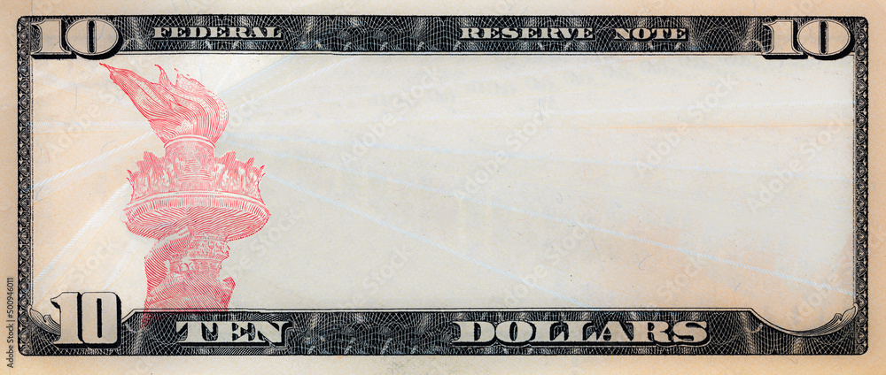 10 dollar bill with empty middle - obrazy, fototapety, plakaty 