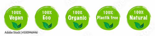 Eco label green sticker, organic stickers set. Ecology and nature, illustration of ecology and organic set. Isolated design. Ecology symbol Vector