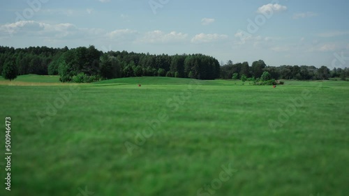 Golf fairway landscape view at country club. No people nature relaxing concept.