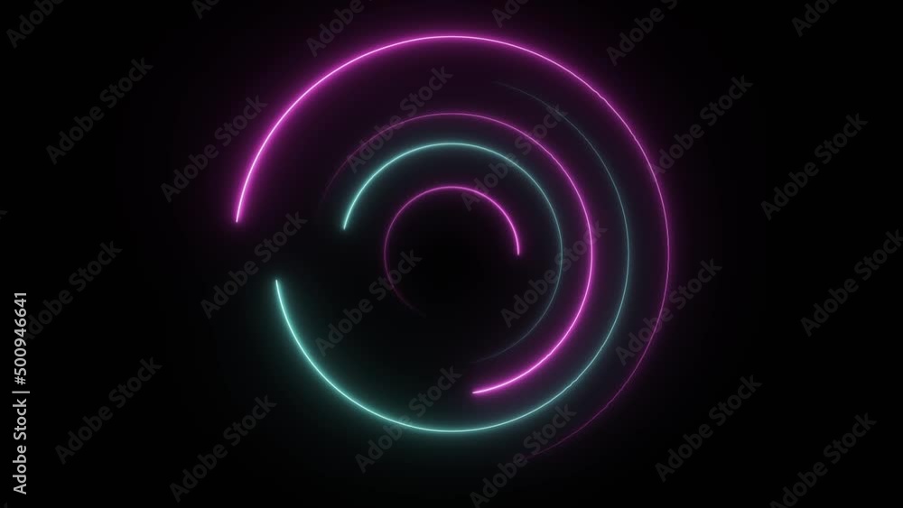 Abstract seamless loop neon circle. Blue and purple neon circles hi-tech motion background seamless loop. Video 3D animation Abstract seamless loop neon circle. Blue and purple neon circles hi-tech motion background seamless loop. Video 3D animation