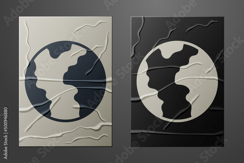 White Global economic crisis icon isolated on crumpled paper background. World finance crisis. Paper art style. Vector