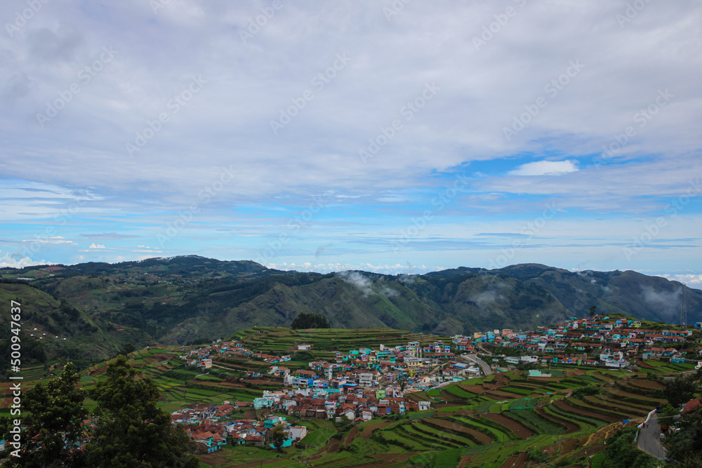 landscape with mountains and sky with clouds