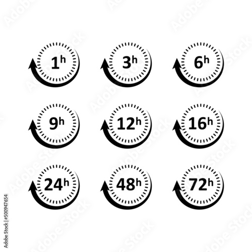 Hourly time intervals icons set. Vector EPS 10