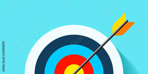 Target icon in flat style on color background. Arrow in the center aim. Vector design element for you business projects
