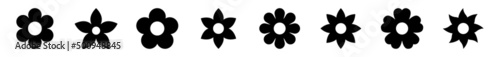 Flower icon set. Vector illustration of a flower. Black Flower icon. Good for stickers, labels, tags, gift wrapping paper and decoration.