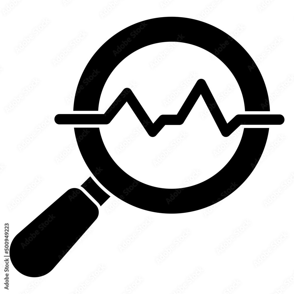 An icon of data analysis, polyline chart under magnifier An icon of data analysis, polyline chart under magnifier