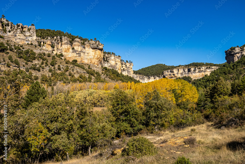 Panoramic view of the Sierra de Cuenca at Una in Spain. Hiking trails La Raya and El Escaleron in Una
