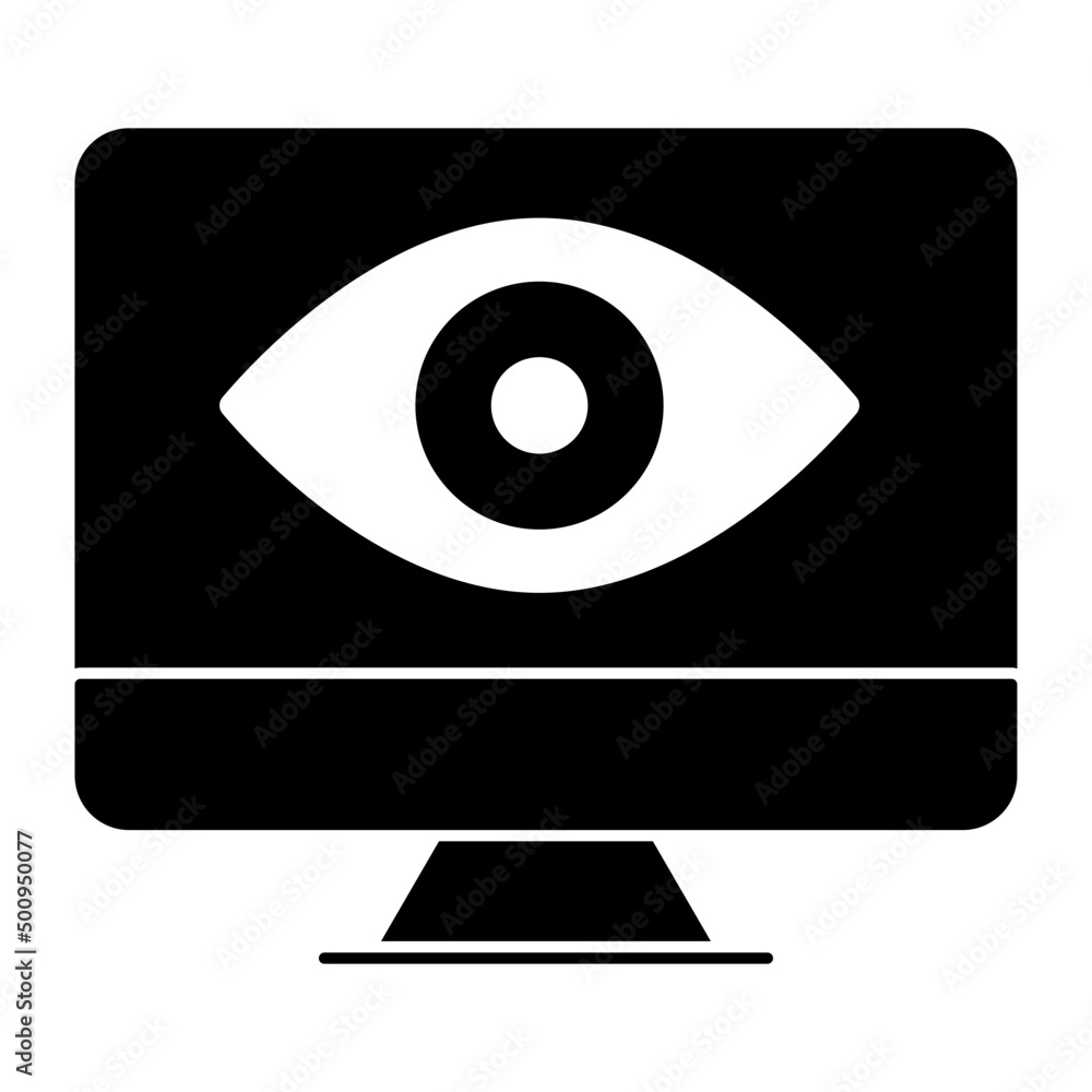 Eye inside monitor, icon of online monitoring Eye inside monitor, icon of online monitoring