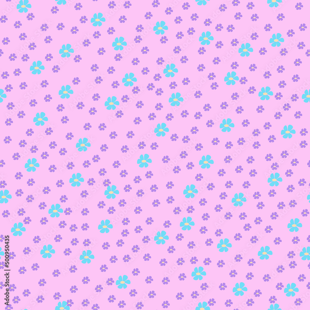 pattern with small flowers on a pink background. seamless pattern with multicolored small flowers.
