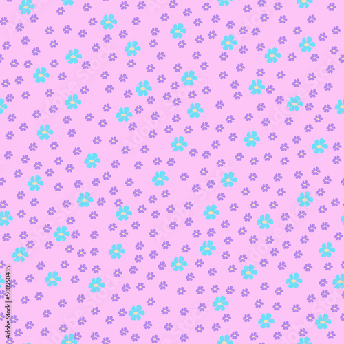 pattern with small flowers on a pink background. seamless pattern with multicolored small flowers.