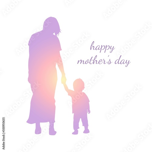 mother's day card, silhouette of mother and child, silhouette family, gradient silhouette
