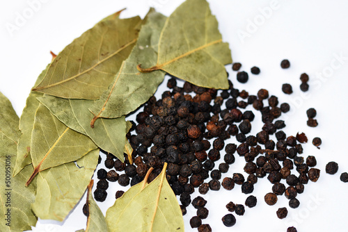 Dried bay leaf and pepper