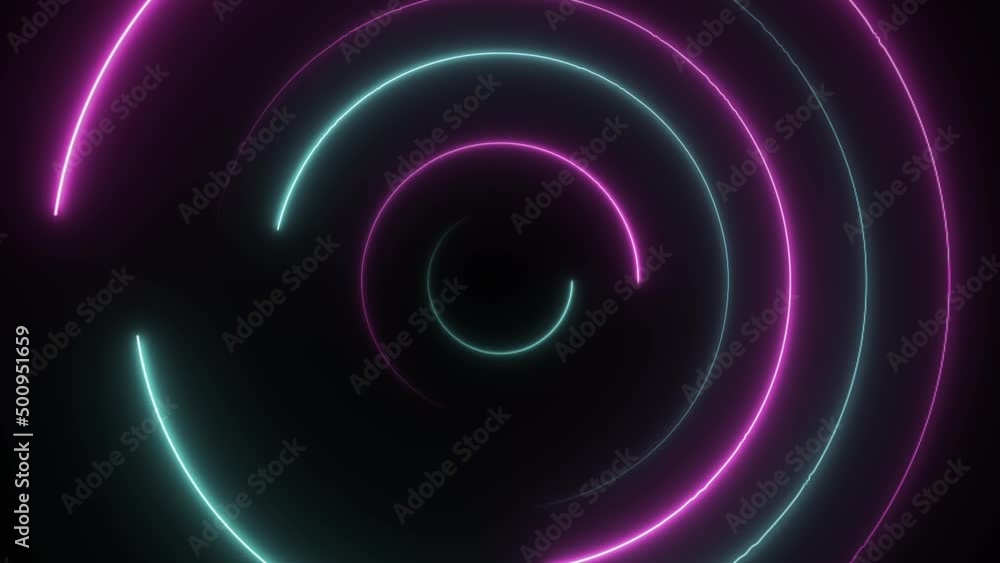 Abstract seamless loop neon circle. Blue and purple neon circles hi-tech motion background seamless loop. Video 3D animation Abstract seamless loop neon circle. Blue and purple neon circles hi-tech motion background seamless loop. Video 3D animation