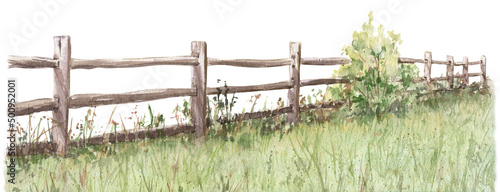 Watercolor illustration. Field, country hedge. Agriculture, farmland. Nature village landscape. Organic farming. © Victoria Pak
