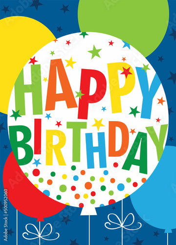 happy birthday card with colorful balloons design