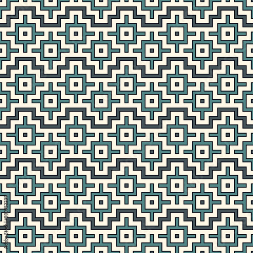 Chakana inca crosses seamless pattern. Ethnic embroidery print. Ornamental folk wallpaper. Native american ornament