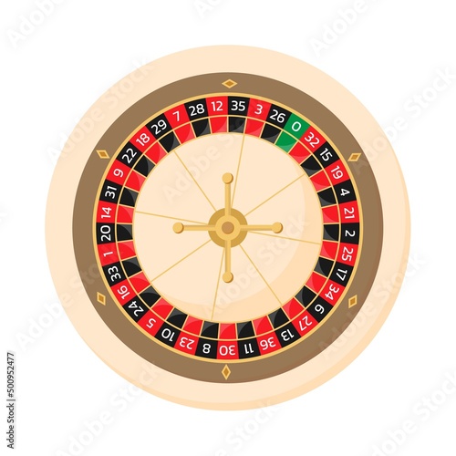 European roulette wheel online casino. Flat style vector illustration