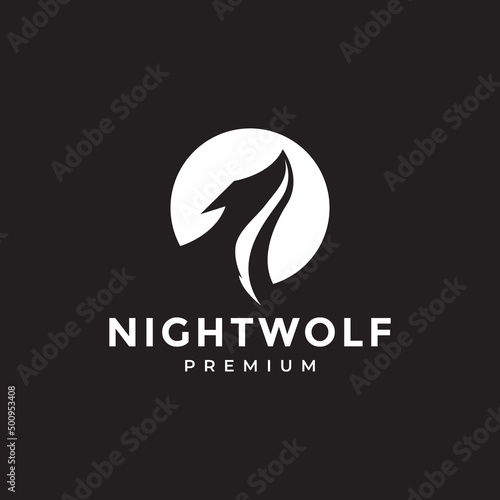 modern head wolf howl with moon logo design vector graphic symbol icon illustration creative idea