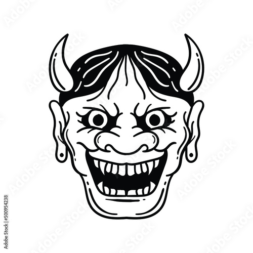hand drawn devil face vintage doodle illustration for tattoo stickers poster etc