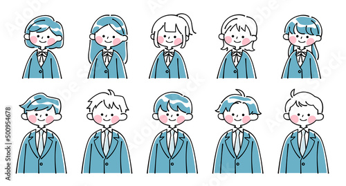 制服の学生アイコン　男女バリエーション