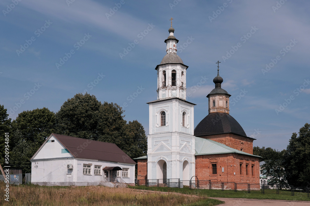 View of Kazanskaya church in Griboedov estate (museum) on sunny summer day. Khmelita, Smolensk Oblast, Russia.