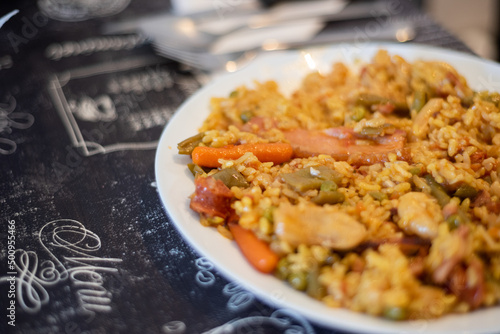 Typical Spanish paella homemade made at home 