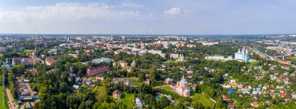 Panoramic aerial view of Smolensk on sunny summer day, Russia..