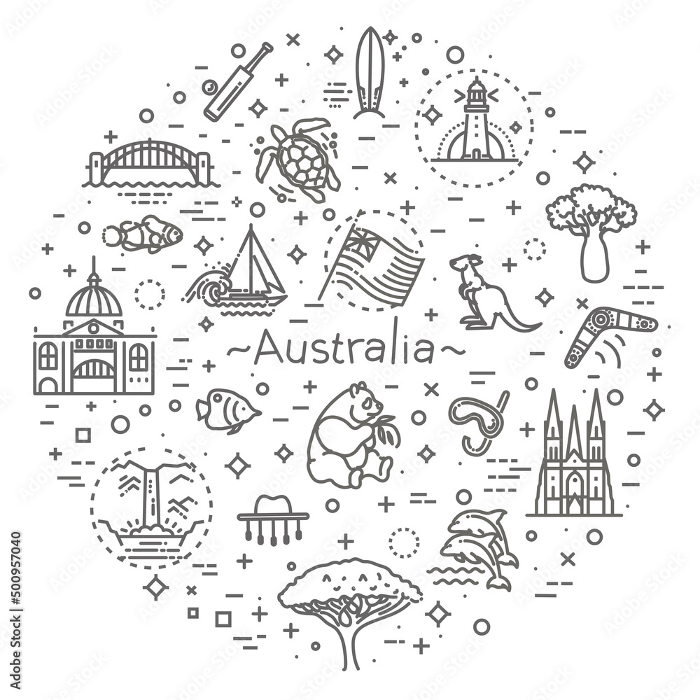 Obraz premium Banner. Australian culture, animals, traditions. Illustration
