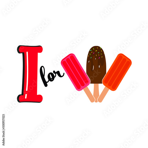 I for Ice Cream, I Letter and Ice Cream Vector Illustration, Alphabet Design For Children