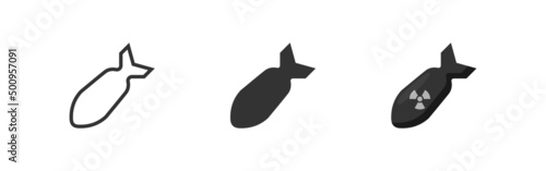 Air bomb icon. Nuclear atom bomb. War black sign simbol. Flat vector isolated
