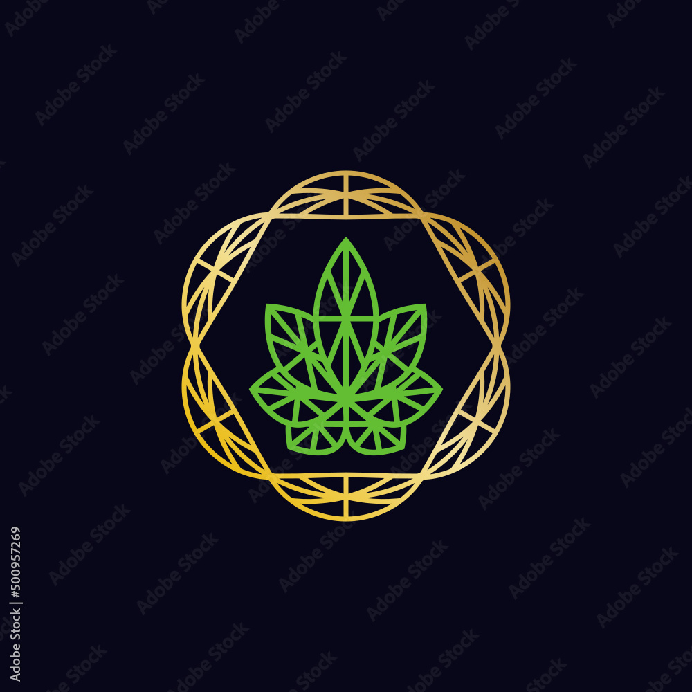 Logo design for cannabis. Illustration of a logo design for cannabis on a black background Logo design for cannabis. Illustration of a logo design for cannabis on a black background