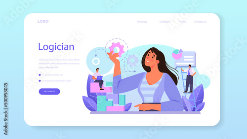 Logician web banner or landing page. Scientist systematicly studying logical