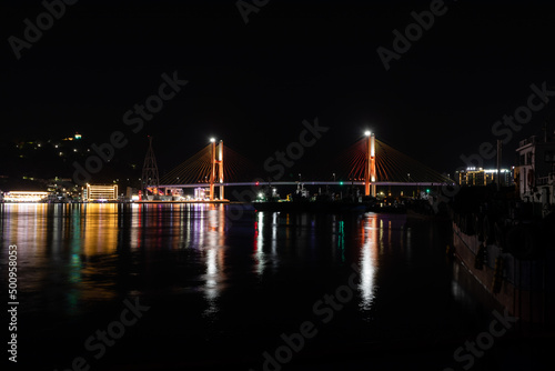 night view of night sea bridge. Yeosu, Yi Sun-sin Bridge