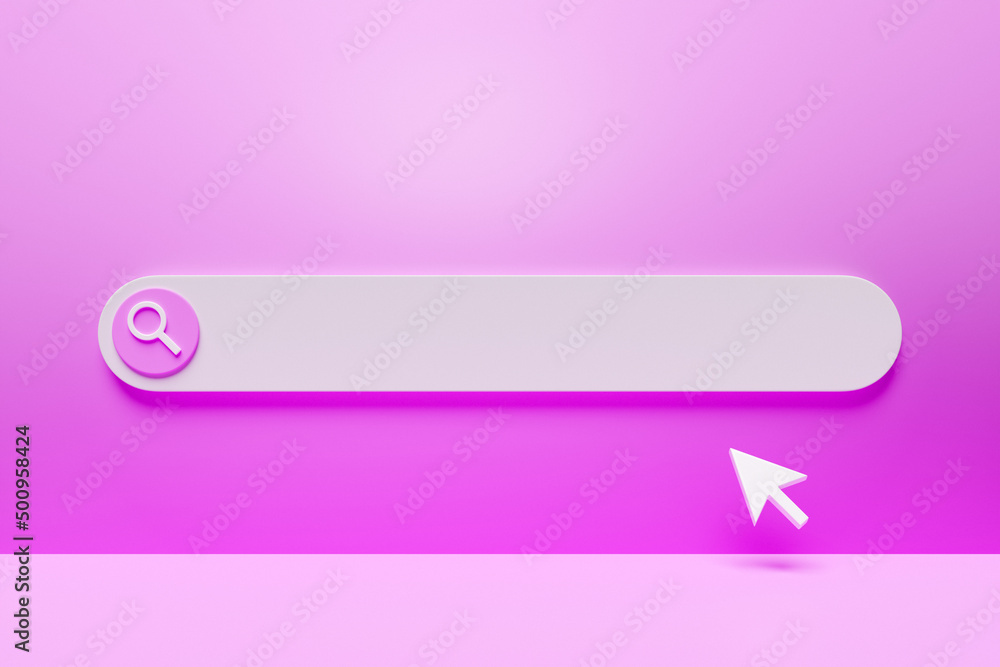 3d illustration of an internet search page on a pink background. Search bar icons 3d illustration of an internet search page on a pink background. Search bar icons
